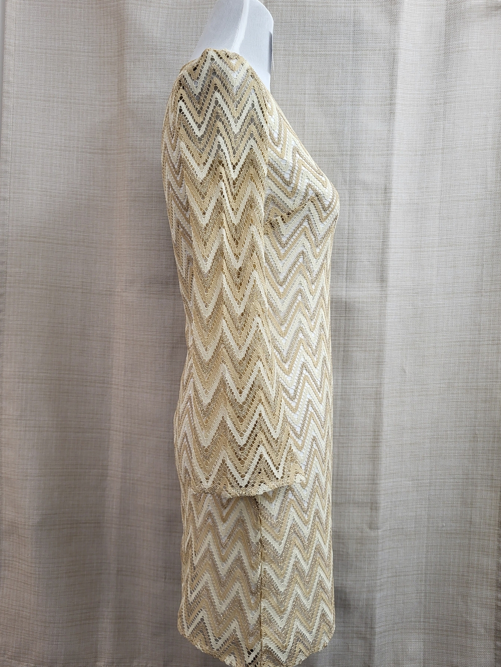 LILLY PULITZER Gold Neutral Crochet Knit Chevron Sheath Dress Metallic Size XS - Picture 5 of 12